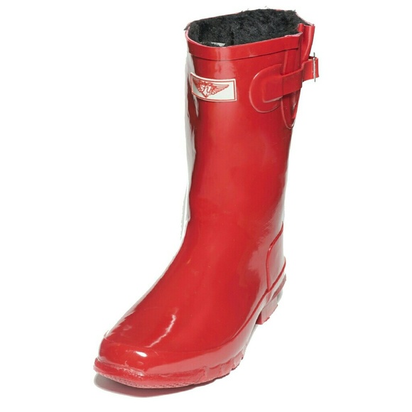 Women's Rainboots, Mid Calf Lined Rain Boots, #1502, Fur Red - Picture 3 of 3